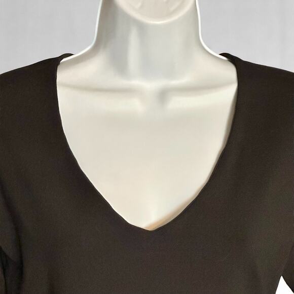 Susana Monaco Deep V Long Sleeve Dress Size Small Off Black Bodycon Nylon Glam - Picture 3 of 7